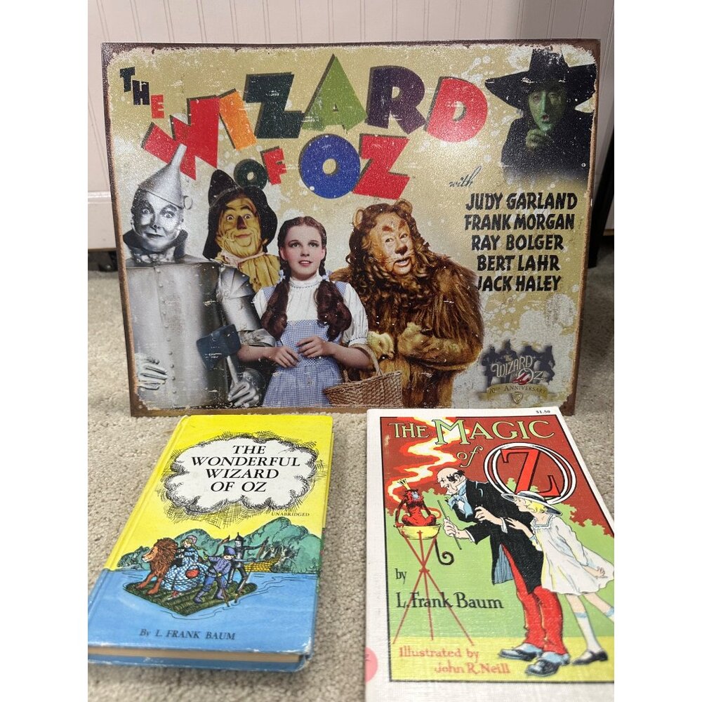 Vintage "Wizard Of Oz" Book Collection & Wizard of Oz Aluminum Sign